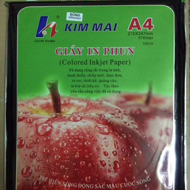 Giấy in phun A4 Kim Mai 1 mặt bóng ĐL 115gsm (100 tờ/ tập)