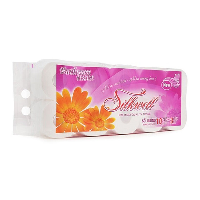 Giấy vs sinh 3 lớp Silkwell không lõi (10 cuộn/ dây)